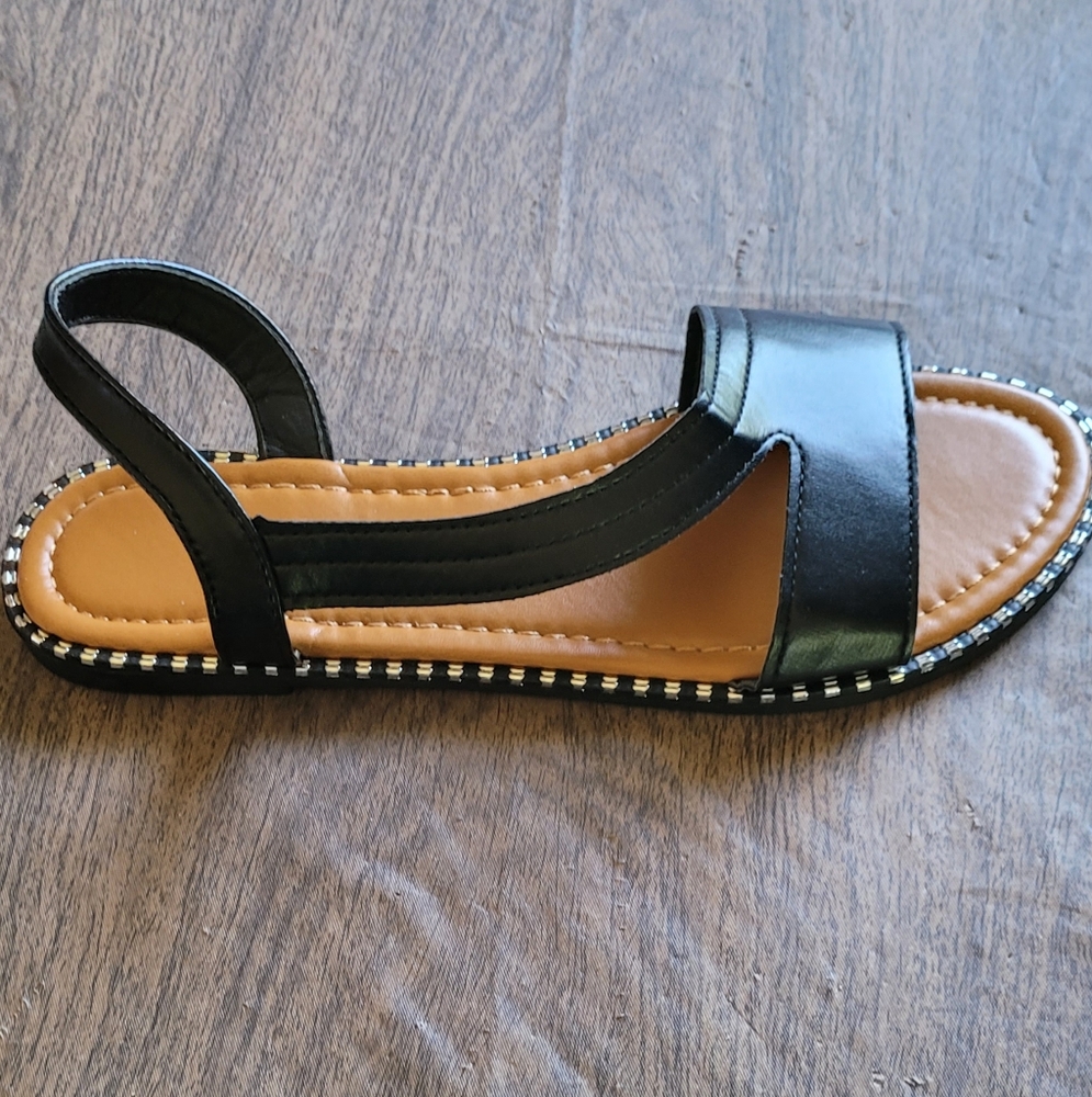Black Open Toe Flat Sandals